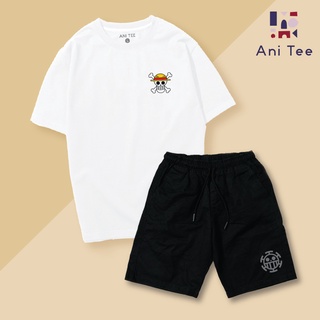 [UNISEX] Combo Áo Thun Cotton Và Quần Short Phản Quang ONE PIECE - LOGO LUFFY Hoạt Họa