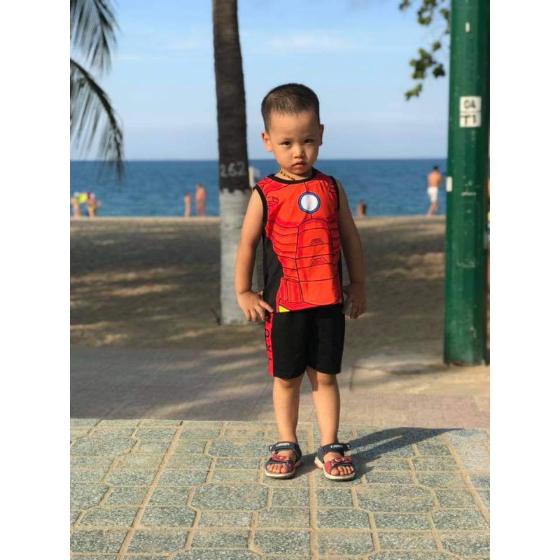 Quần áo bé trai - Bộ sát nách hình người Sắt Iron Man  , chất cotton 100% - Hãng Samkids