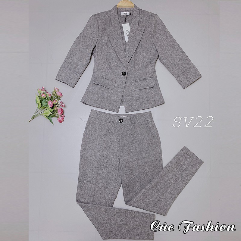 Bộ vest nữ dáng công sở cao cấp Cúc Fashion SV22 set vest vạt bằng