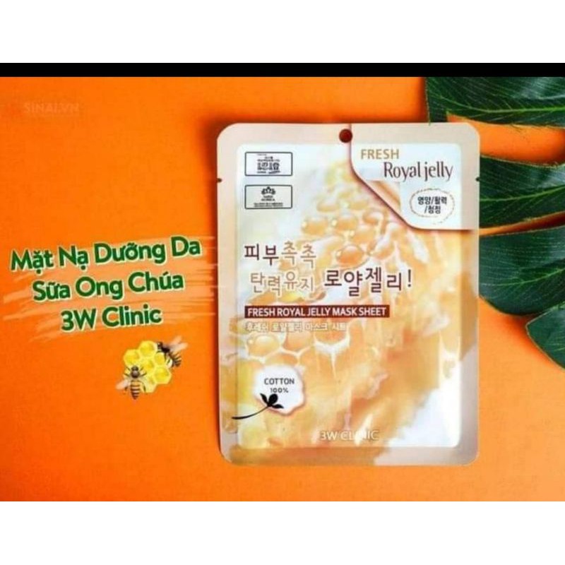 Sản phẩm Mặt nạ chiết xuất sữa ong chúa 3W Clinic Fresh Royal Jelly Mask Sheet 23g