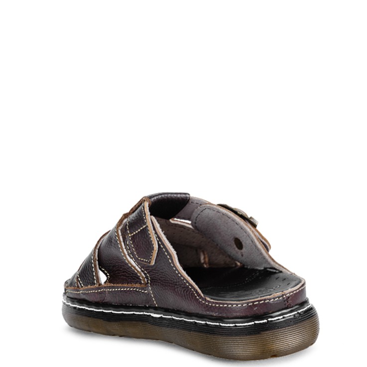 Dép Quai Ngang Nam Da Bò SUNPOLO Nâu Đen - DRM207ND