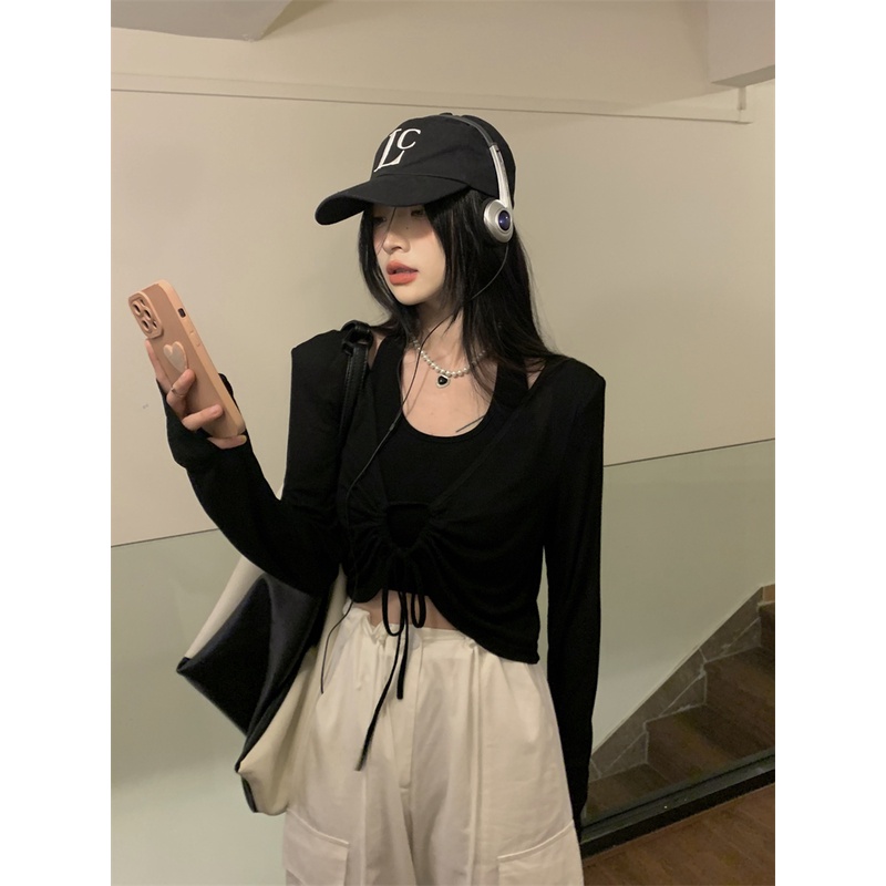 NUZIRO Áo khoác ngoài tay dài che nắng/ Áo kiểu  cổ yếm dáng rộng thời trang mùa hè dành cho nữ