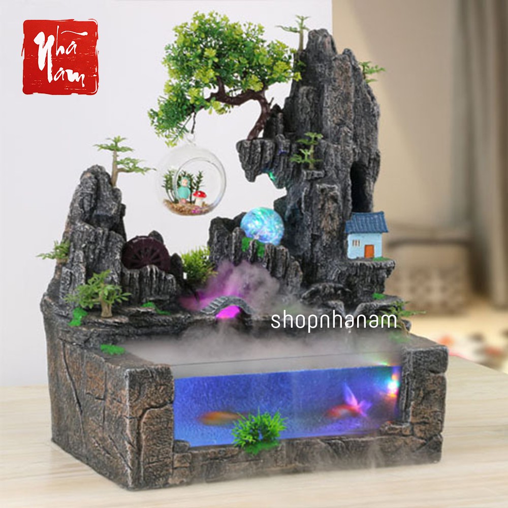 Thác nước phong thủy bể cá non bộ mẫu lớn tiểu cảnh núi sông TN_44