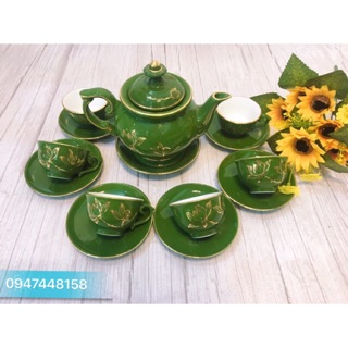 Bộ ấm chén Cát Tường lục bảo. Vẽ vàng 18k