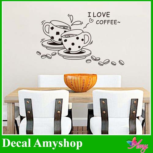 (Freeship 50k) Decal dán tường I love coffee DKN032 - trang trí tường quán cà phê AmyShop