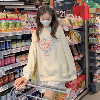 Áo sweater tay dài dáng rộng in hình trái tim thời trang Hàn Quốc