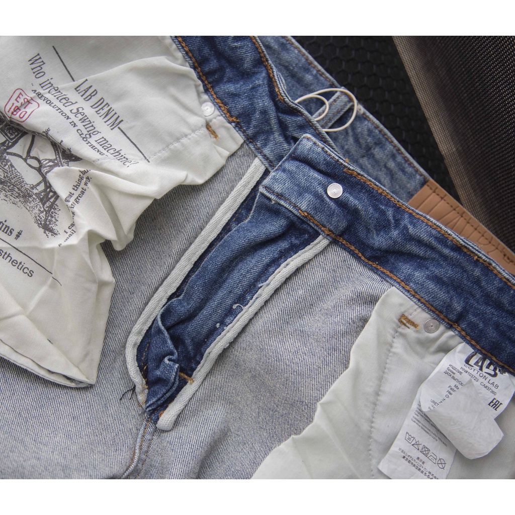 Quần short jean nam LAB+ COTTONLAB quần ngố nam xanh đậm rách cao cấp mã - 2253