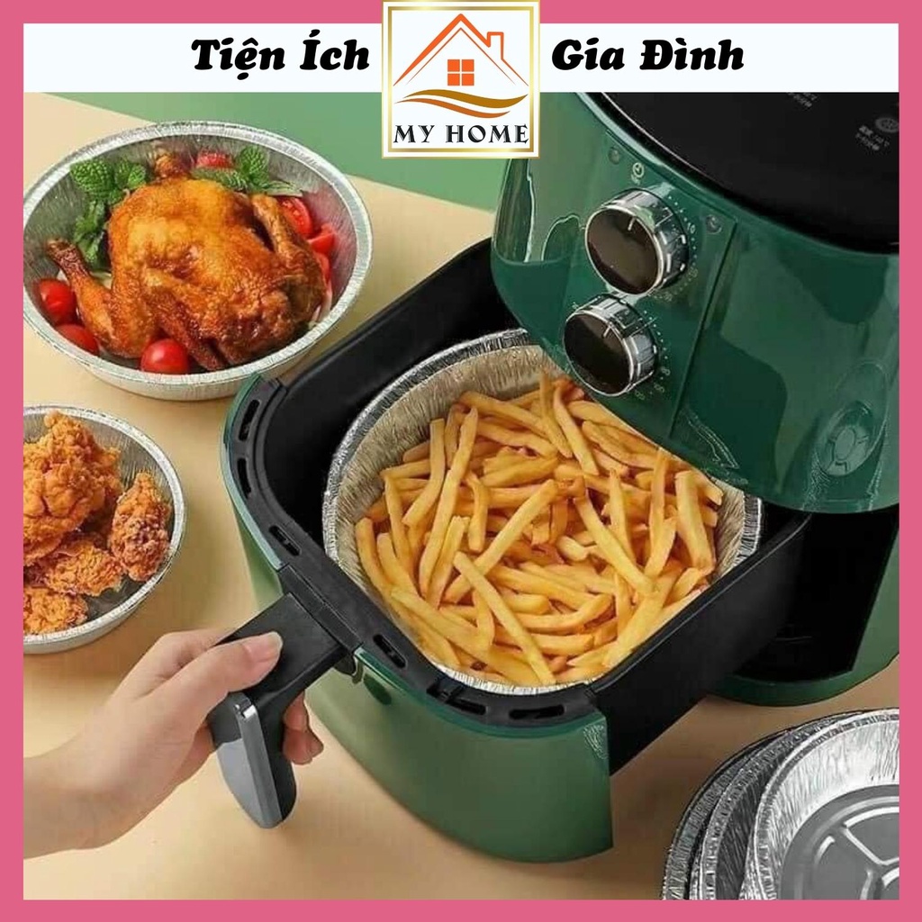 Set 10 khay bạc lót nồi chiên không dầu, khay bạc lót chống dính nồi, kích thước 18x4.5cm