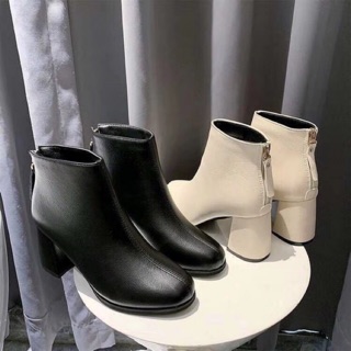 Boot cổ thấp 2 màu đen kem