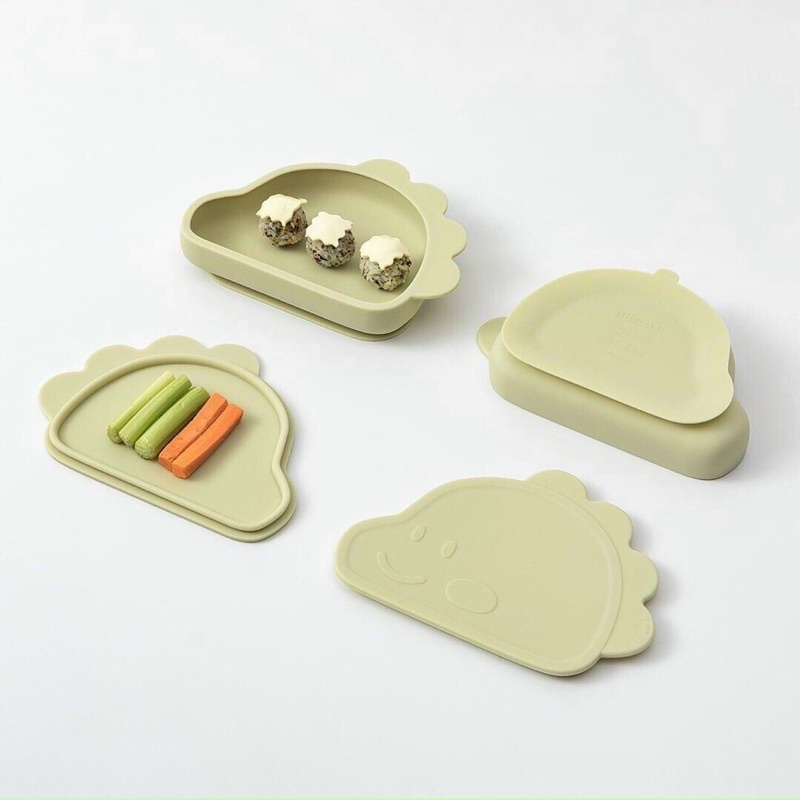 Khay ăn dặm hình khủng long, có kèm nắp đậy _Modui_bluemama chính hãng