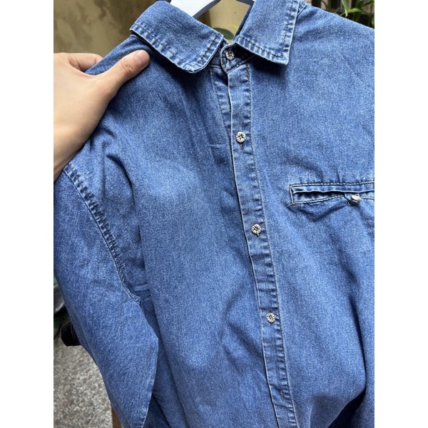 Sơ mi bò 1 túi nữ dài tay phong cách