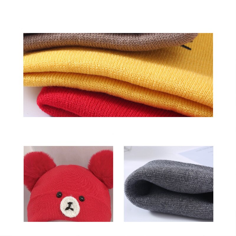 Mũ Len Kèm Khăn Choàng Cổ Đính Bóng Lông Mềm Mại Cho Bé