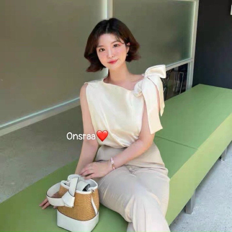 ✅ÁO LỆCH VAI LỤA NƠ BÊN ĐỊU ĐÀ NỮ TÍNH✅