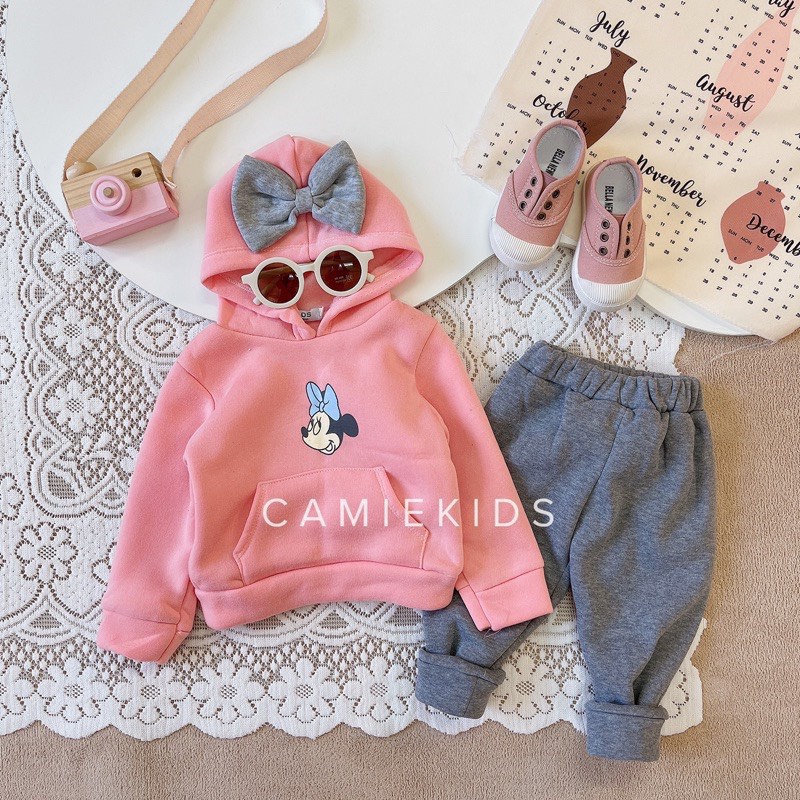 Bộ nỉ mickey đeo nơ bé gái