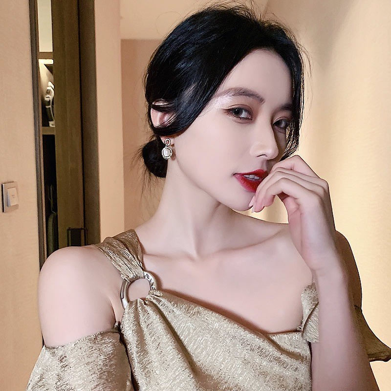 Khuyên Tai Tròn Mỏng Mặt Tròn Đính Đá Opal Lấp Lánh Đơn Giản Thời Trang Thanh Lịch Ba Chiều Cho Nữ