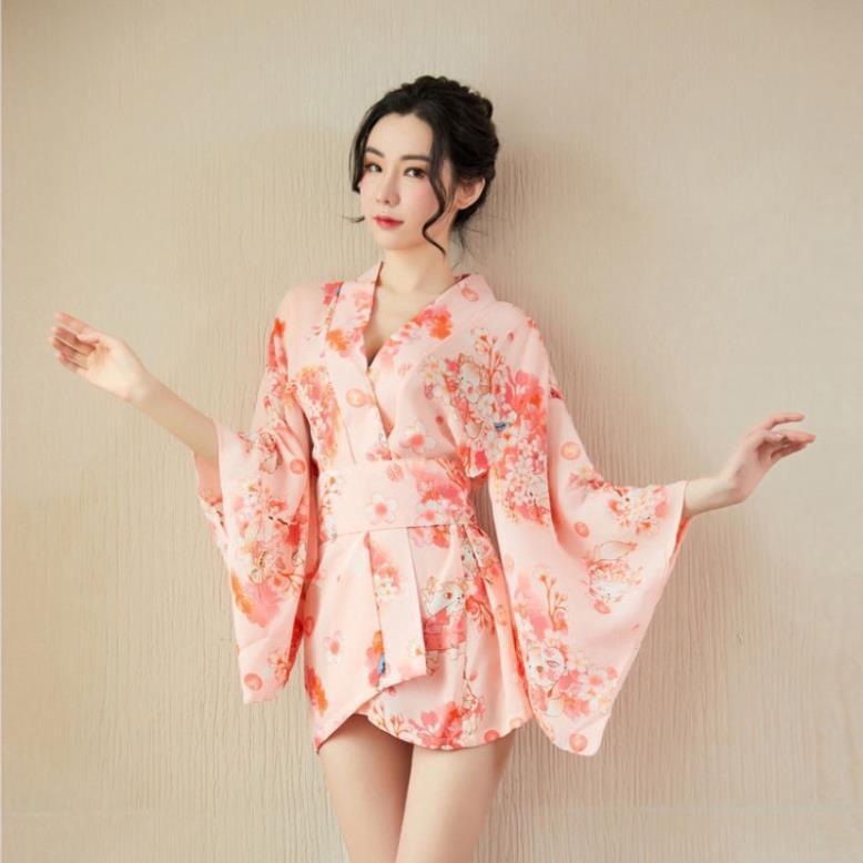 Áo choàng kimono hoa anh đào Nhật Bản đồ ngủ sexy gợi cảm tặng kèm quần chip 1705