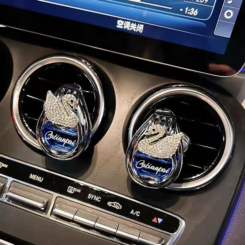 Nước hoa xe ô tô, xe hơi CATIANPAI cao cấp siêu thơm cài cửa gió gắn thiên nga, nơ đính đá trang trí và khử mùi xe