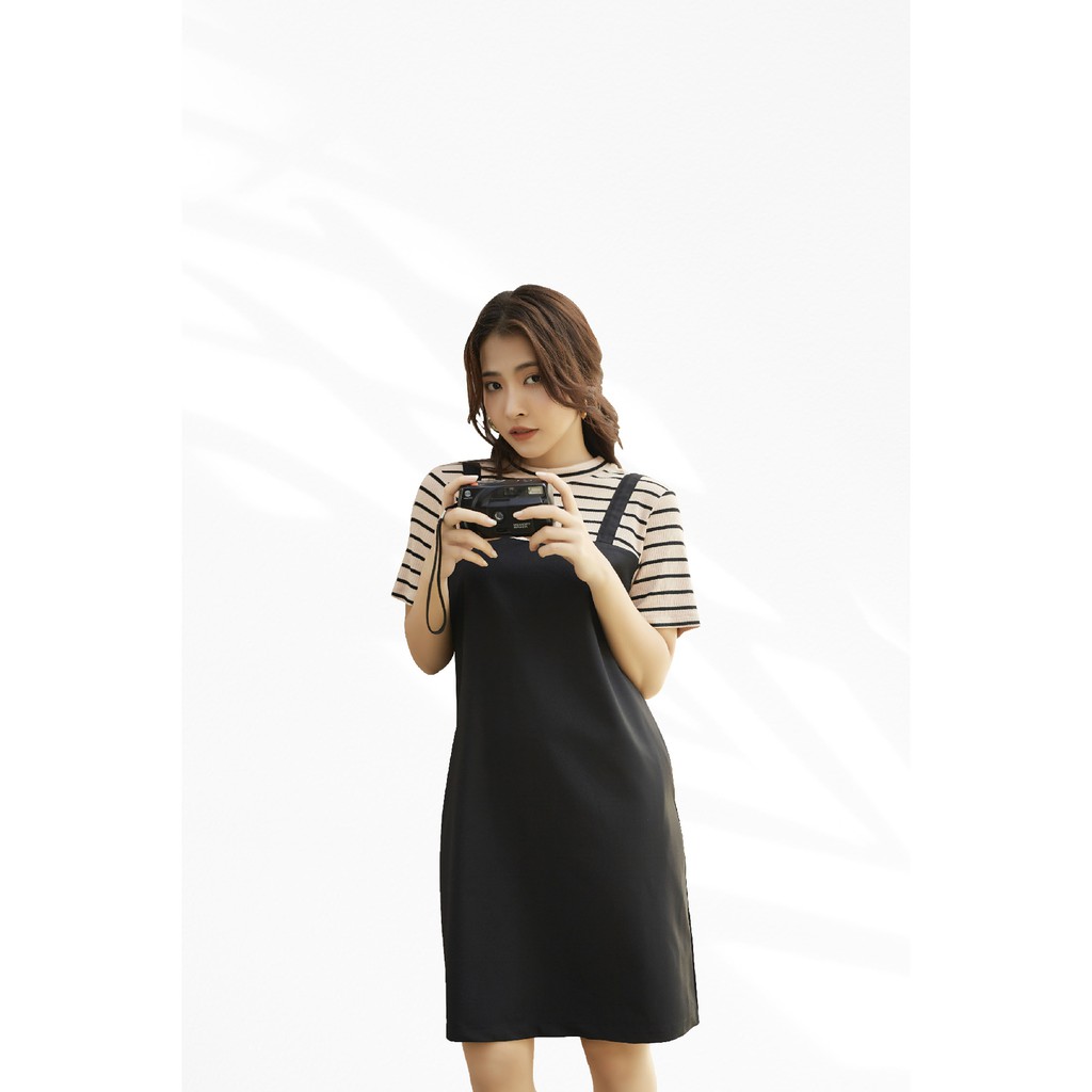 TUBYCATU | Đầm yếm đen + thun sọc