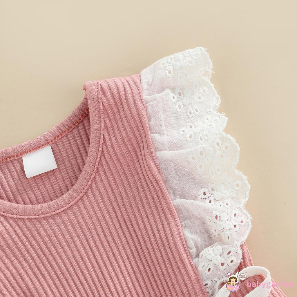 Bộ Áo Liền Quần Dệt Kim Không Tay Phối Ren Hoa Xinh Xắn Cho Bé Gái 0-18 Tháng Tuổi