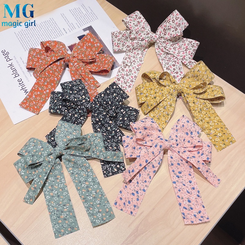 Kẹp Tóc Hình Nơ Lớn Họa Tiết Hoa Phong Cách Hàn Quốc Cho Nữ