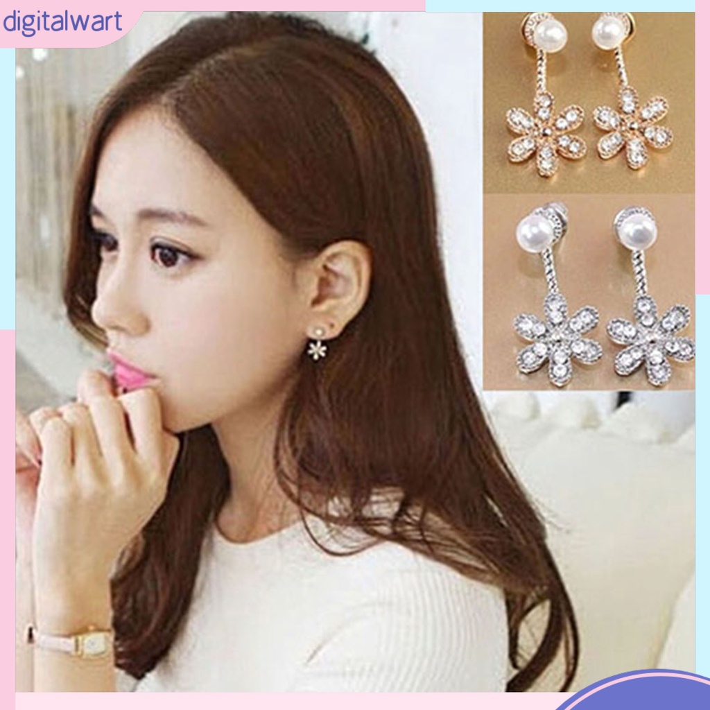 Khuyên tai hợp kim hình hoa đính đá xinh xắn cho nữ
