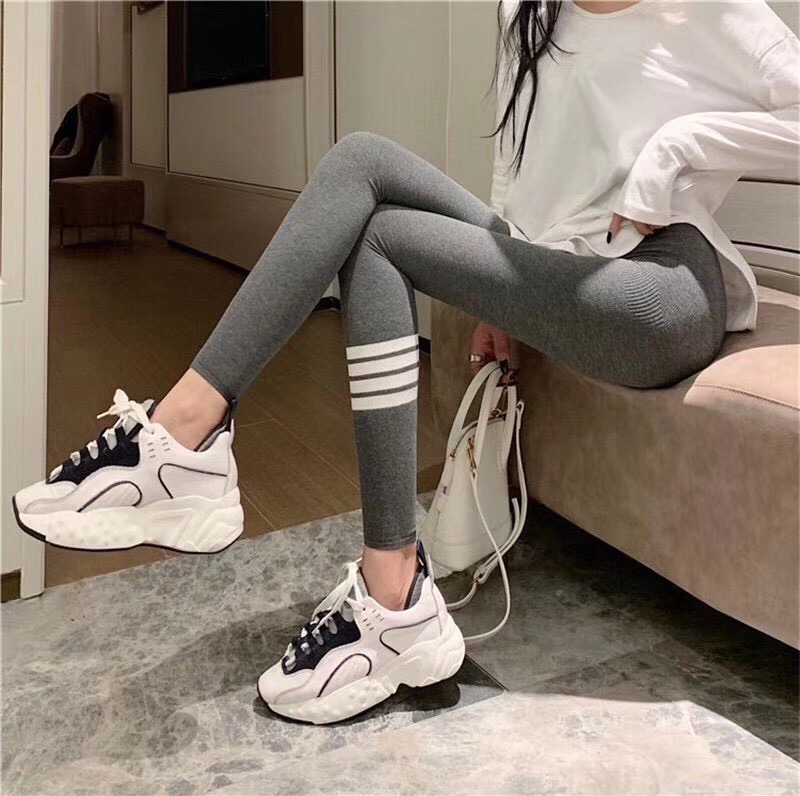 【3 màu trong kho】Quần Legging Lưng Cao Kẻ Sọc Chất Liệu Co Giãn Thoải Mái