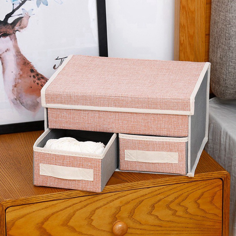 Double-Layer Storage Box Drawer Storage Box Foldable Home Underwear Storage Box (Pink Double Layer One Draw)