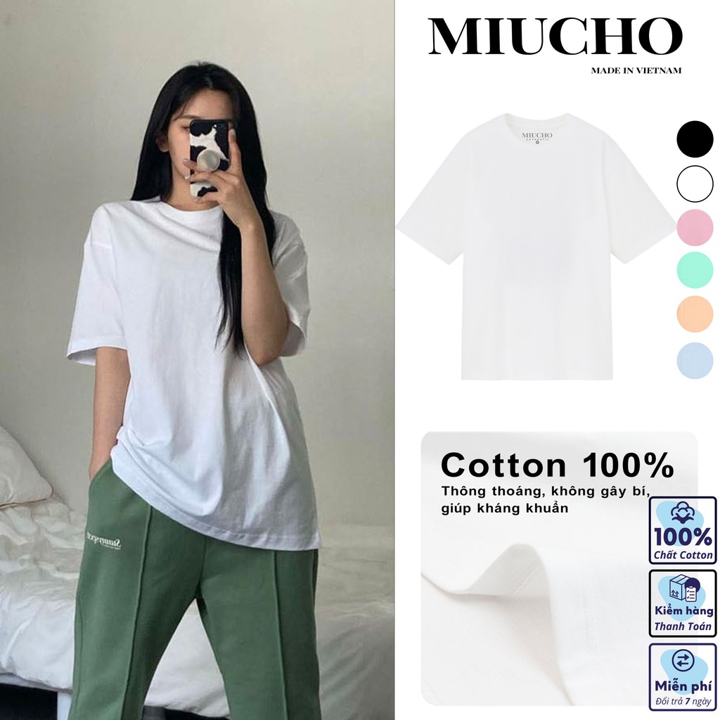 Áo thun trắng trơn tay lỡ form rộng đẹp oversize, áo phông trắng nữ tay lỡ hàn quốc cotton ATT01 Miucho basic tee