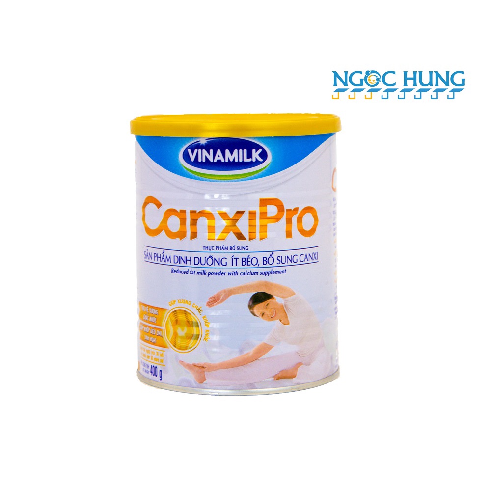 Sữa bột Vinamilk CanxiPro dinh dưỡng ít béo, bổ sung canxi cho người trên 30 tuổi lon thiếc 900g và 400g