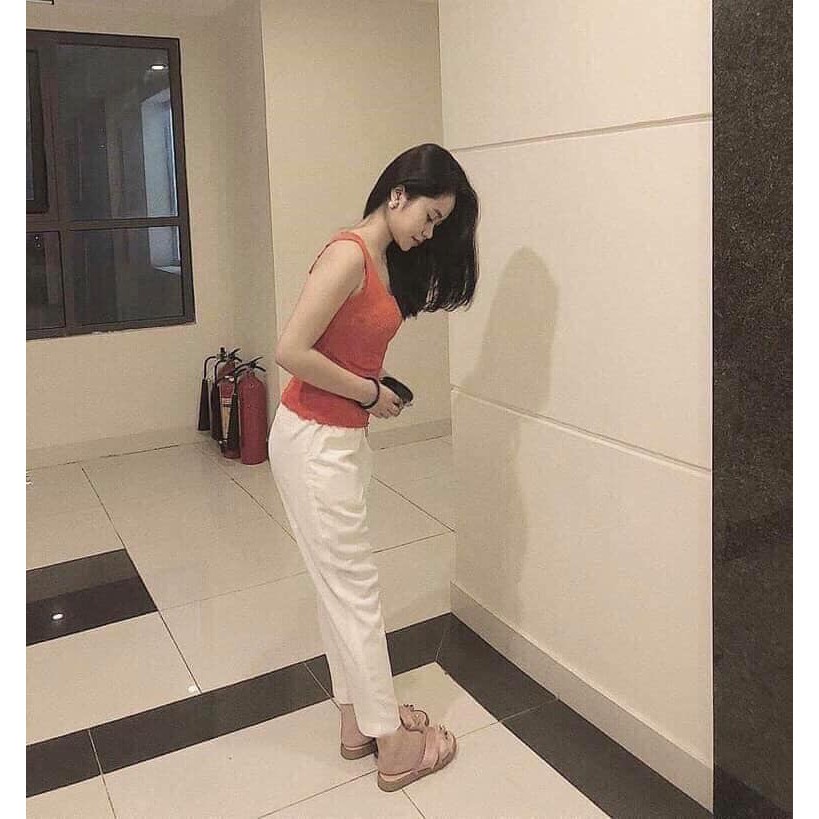 Quần baggy nữ cạp chun thun vải đũi hàn màu đen chất vải mềm mát lưng cao Quần đũi dài mát mặc ở nhà đi học thể thao đẹp
