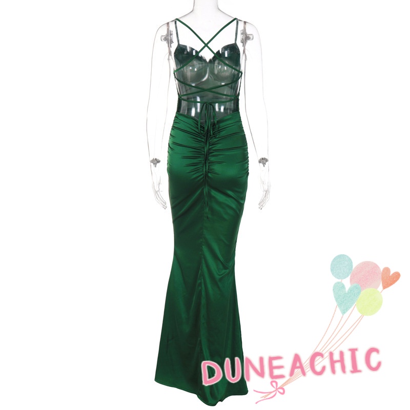 DUNEA Đầm Dự Tiệc Hai Dây Hở Lưng Xếp Ly Xinh Xắn Dành Cho Nữ