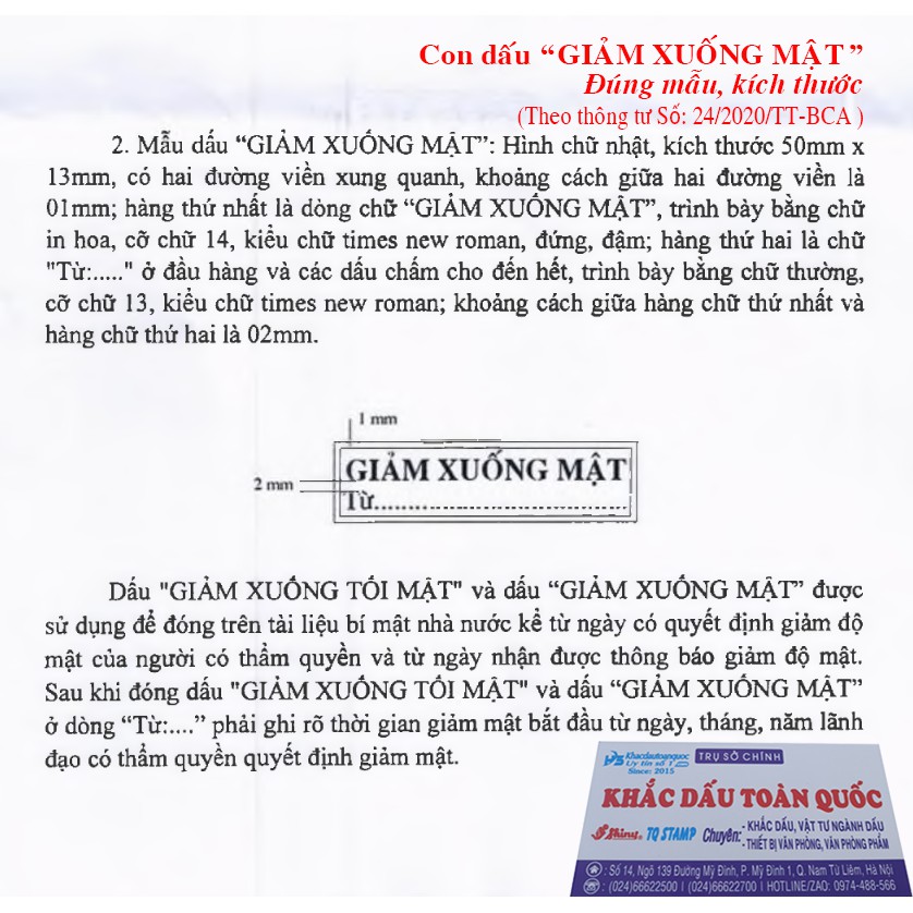 Con dấu &quot;GIẢM XUỐNG MẬT&quot; (Theo thông tư số 24/2020/TT-BCA)