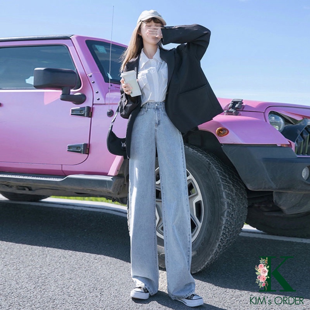 Quần Jean Nữ Màu Xanh Nhạt Ống Suông Dài Cạp Lưng Cao Basic Ulzzang Đi Học Đi Làm Đi Chơi Năng Động Cá Tính Chất Đẹp