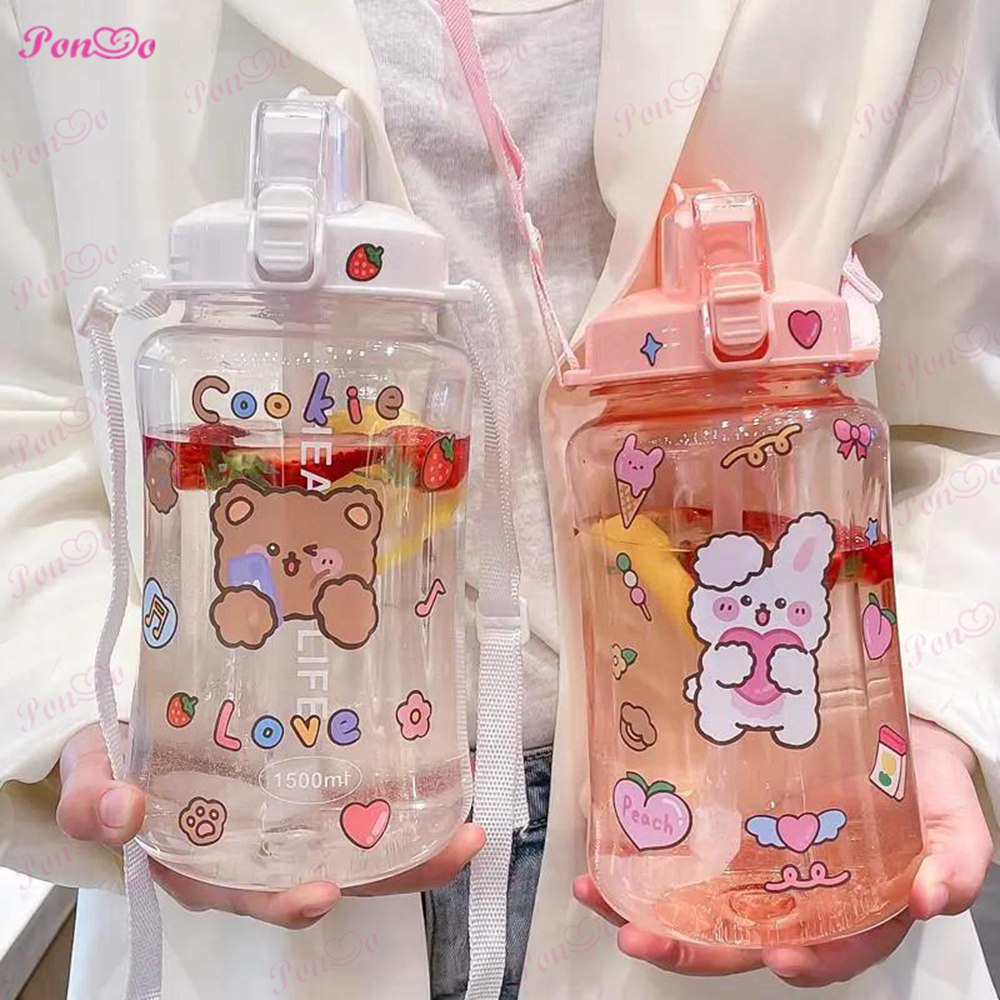 Bình Đựng Nước Dung Tích Lớn 1.5l / 2l Họa Tiết Hoạt Hình Dễ Thương