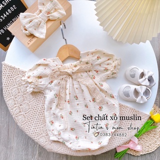 Sét body hoa nhí đũi mềm kèm nơ cho bé gái đầy tháng/ thôi nôi