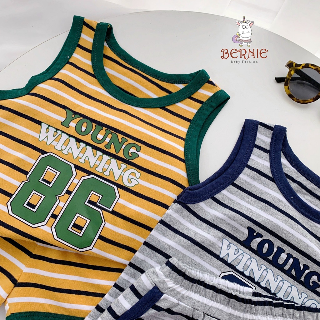 Bộ ba lỗ bé trai hoạ tiết kẻ ngang cá tính, bộ thun không tay thể thao khoẻ khoắn