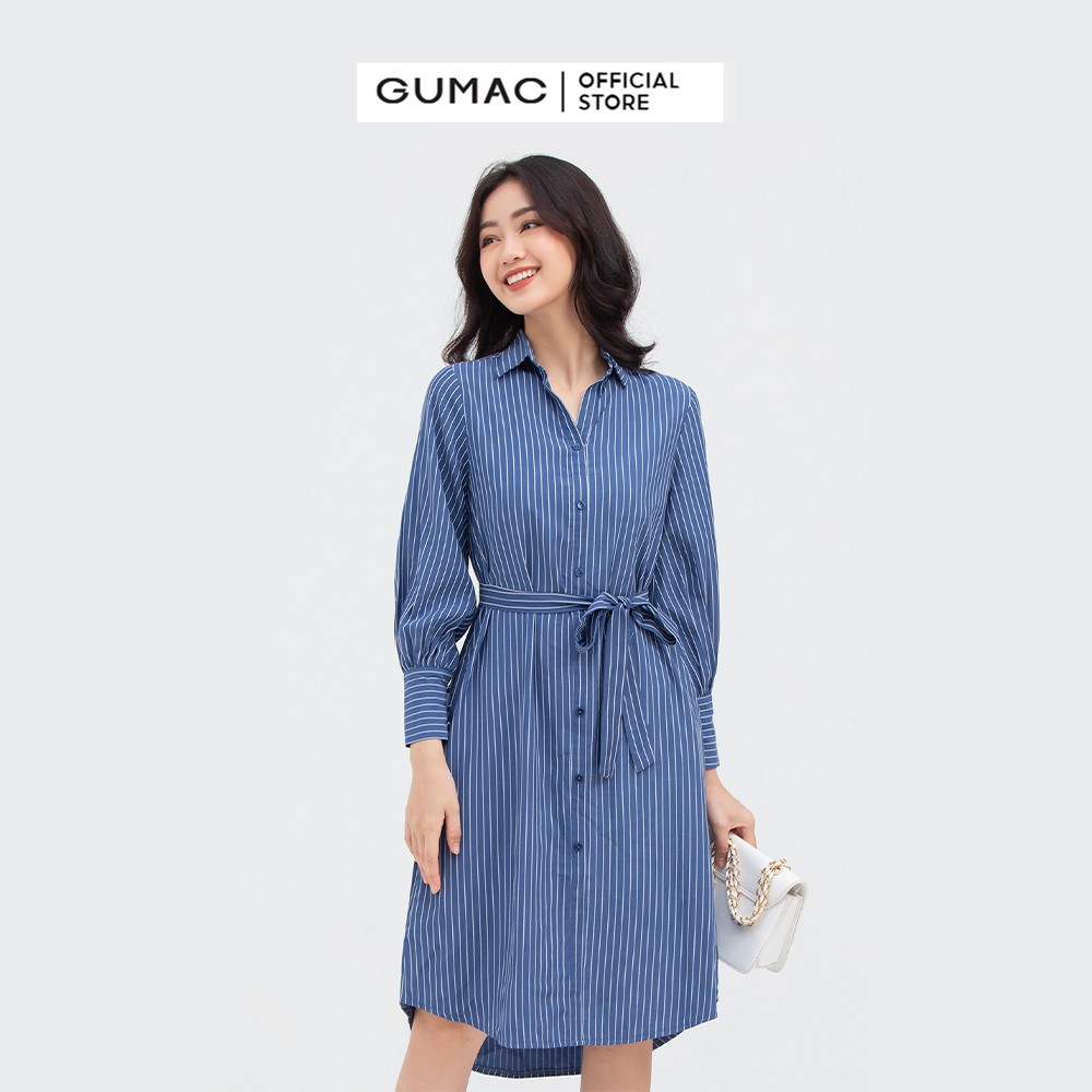 Đầm sơ mi nữ thắt eo GUMAC dáng suông, sọc kẻ DB819 | BigBuy360 - bigbuy360.vn