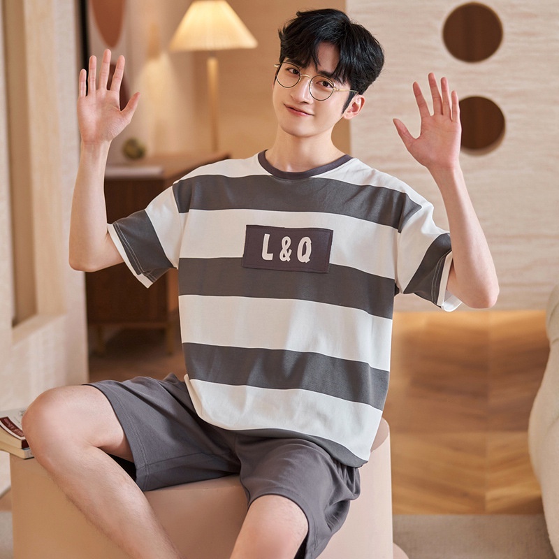 Bộ Đồ Ngủ Tay Ngắn Chất Liệu Cotton Mỏng In Họa Tiết Hoạt Hình Thời Trang Xuân Hè Cho Nam