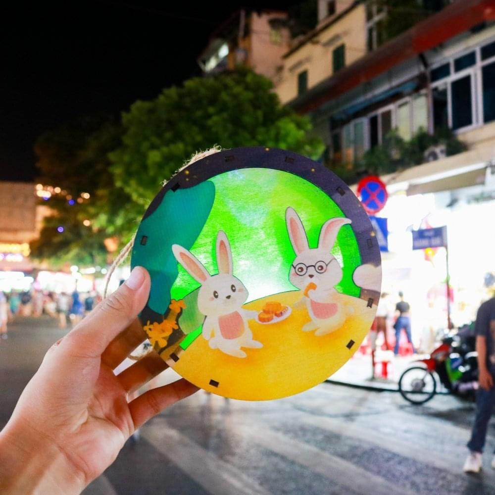 Đèn lồng gỗ trung thu, lồng đèn trung thu truyền thông handmade Diy bé tự tô màu sáng tạo đủ phụ kiện kèm màu tô và đèn