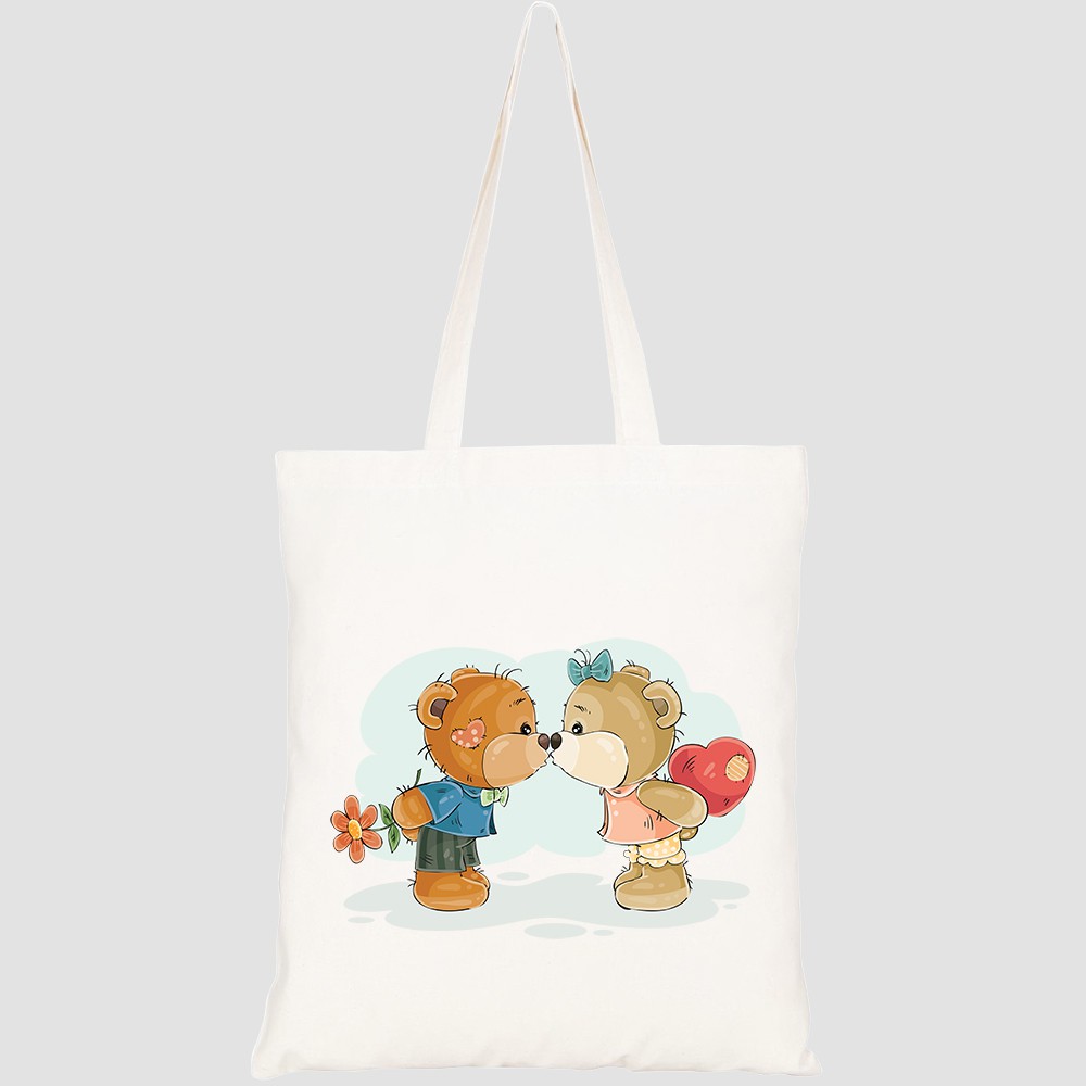 Túi vải tote canvas HTFashion in hình enamored teddy bears HT198