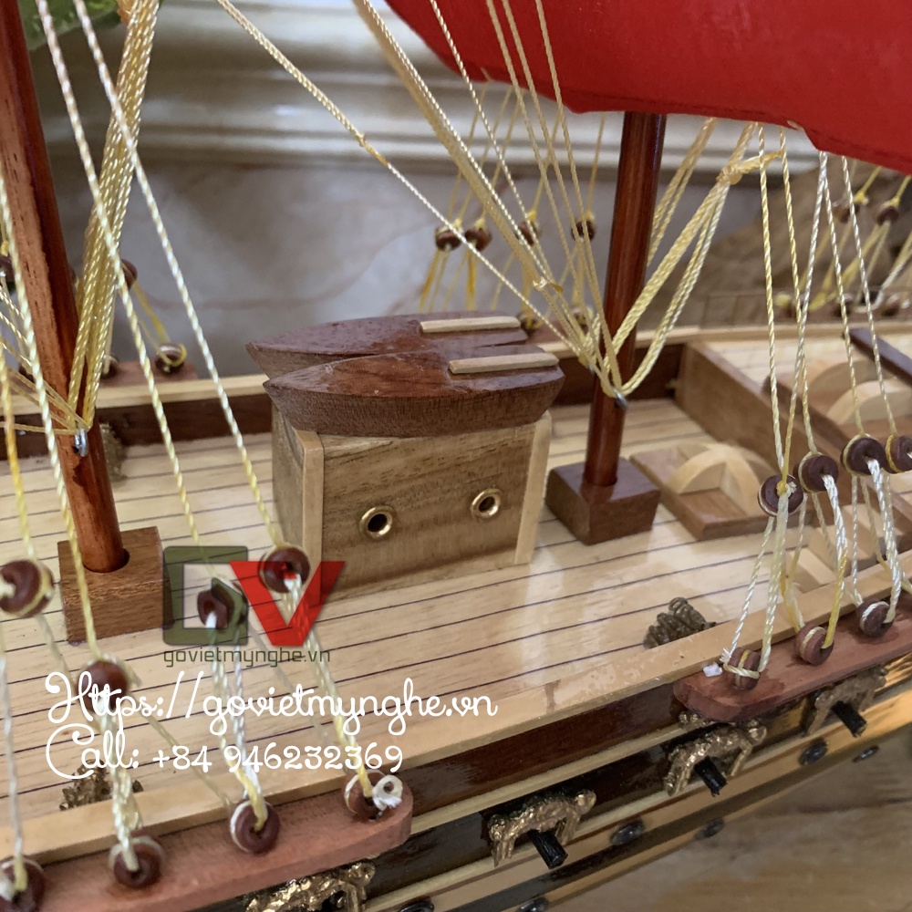Mô hình tàu thuyền gỗ trang trí phong thủy tàu chiến cổ tên Jylland - Thân tàu dài 60cm - Buồm Đỏ - Gỗ Tự Nhiên