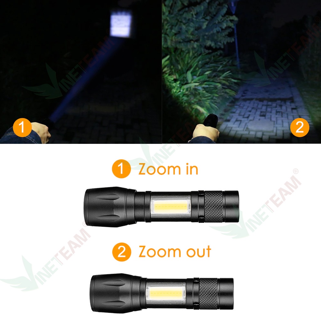 Đèn pin siêu sáng mini bin sạc điện usb bóng led xpe cob có zoom chống nước cầm tay chuyên dụng -dc4666