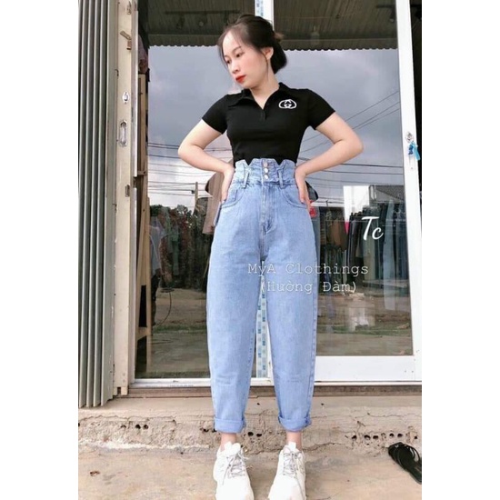 Quần bò 3 cúc cạp V dáng baggy cạp siêu cao.hangtotgiare98