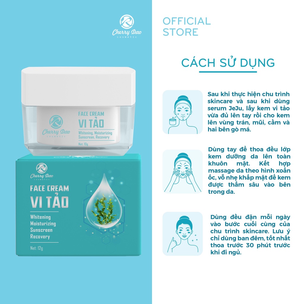 Kem dưỡng trắng da mặt - Kem dưỡng ẩm chính hãng chiết xuất face Vi Tảo Hàn Quốc CRD Cherry Đào