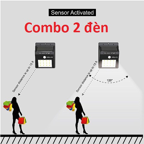 Combo 2 Đèn năng lượng mặt trời KHÔNG TỐN ĐIỆN 20LED SIÊU SÁNG THÔNG MINH có người đèn sáng