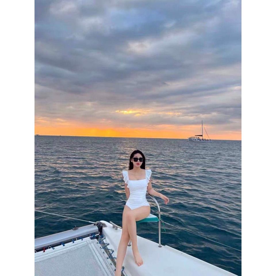 Bikini, Đồ bơi nữ áo tắm liền một mảnh cánh tiên nơ lưng thun lạnh hàn quốc nhún eo che bụng cho phụ nữ có đủ size