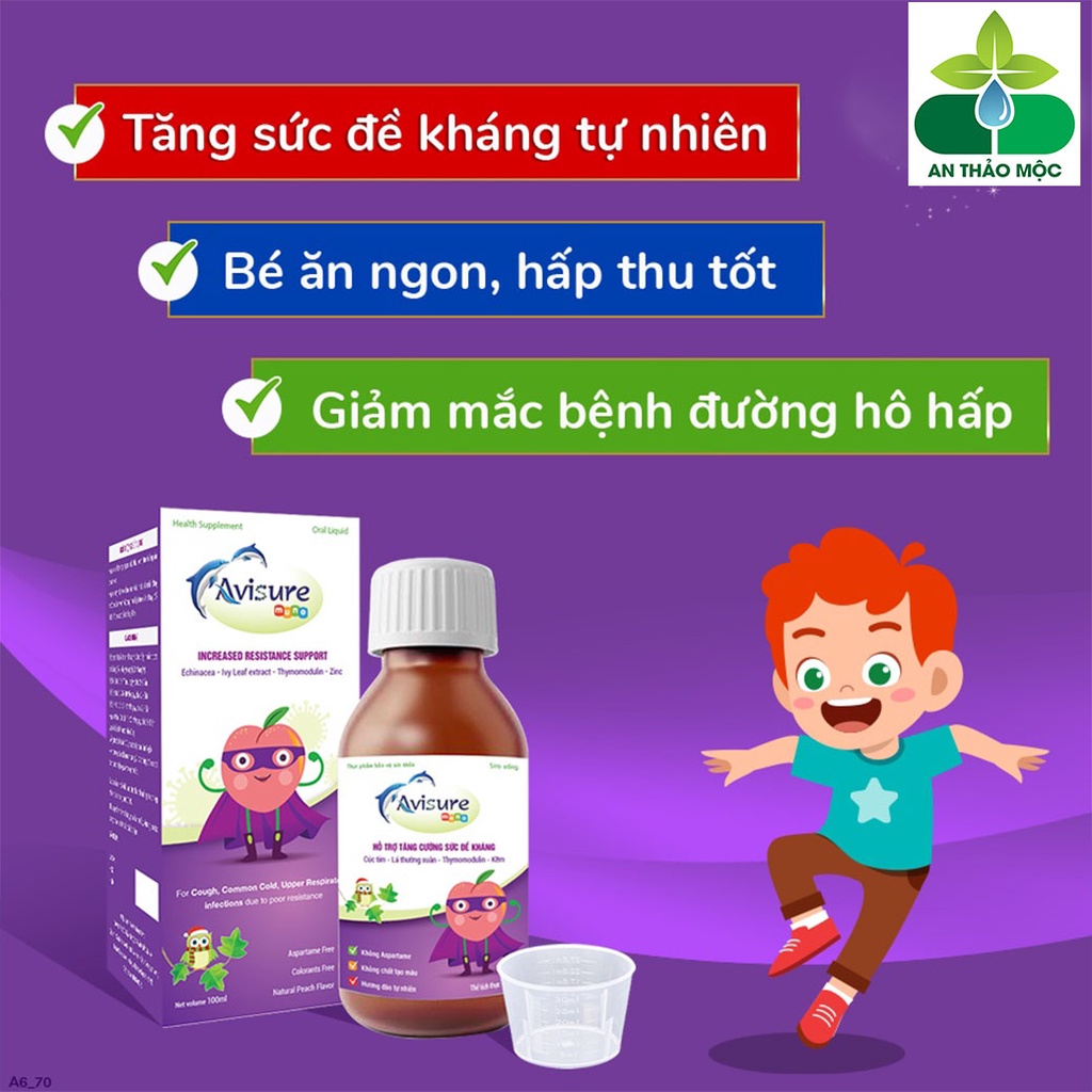 Siro Uống Avisure Muno Tăng Đề Kháng Tự Nhiên Tăng Cường Miễn Dịch Sức Khỏe Cho Bé.Chai 100ml