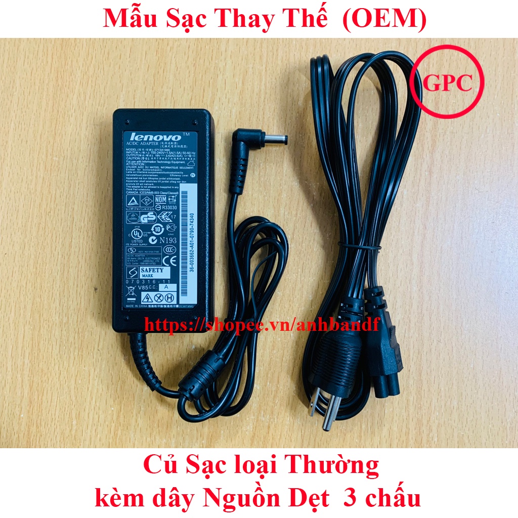 Sạc Laptop Lenovo G450 G460 G470 G480 OUTPUT 19V 3.42A (65W) chân thường kích thước 5.5mm * 2.5mm - Nhập Khẩu New