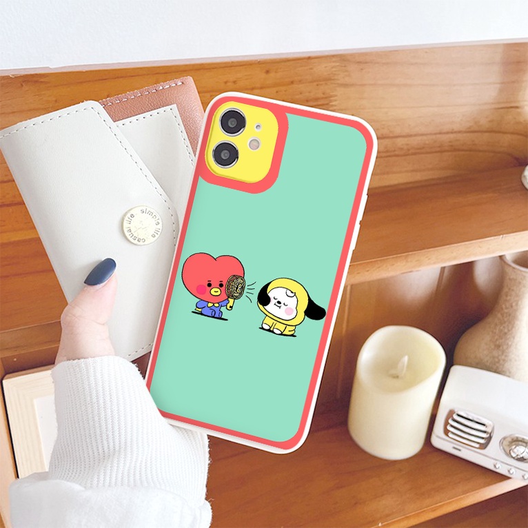 Ốp iphone - Ốp lưng iphone cạnh vuông viền camera Best friend cầm quạt dành cho ip 6 đến 14promax - ng097