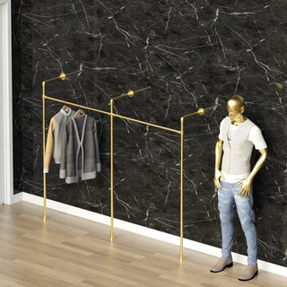 Sào treo quần áo thời trang bằng ống nước gắn tường một tầng hai khoang, giá treo quần áo, kệ móc đồ